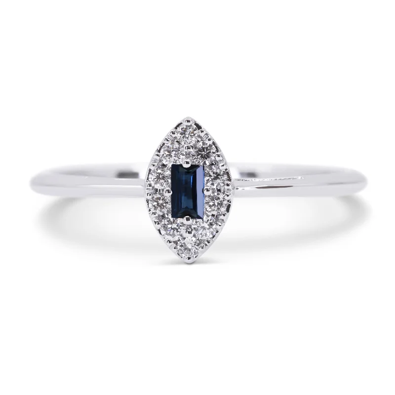 women halo engagement rings -14K White Gold,sapphire Ring