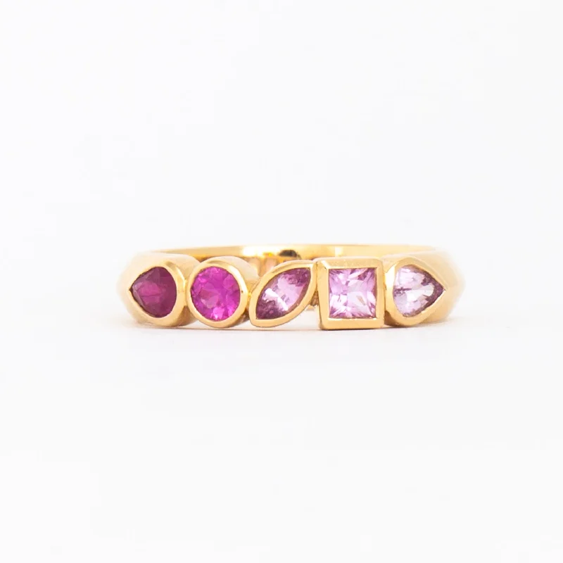 women men’s rings -Pink Sapphire Ombre Multi-Shape Bezel Band