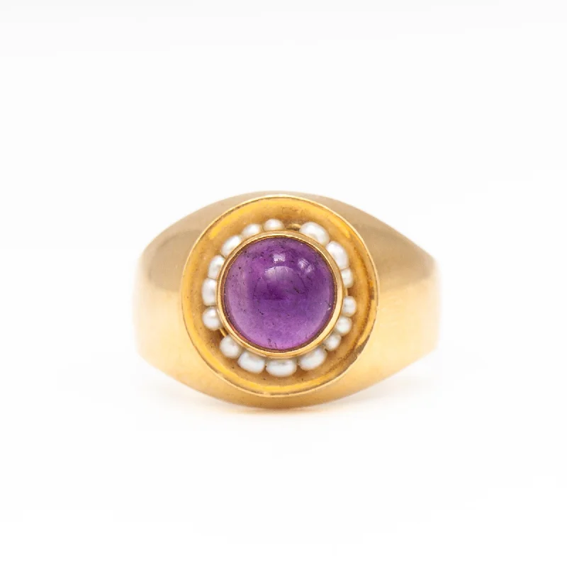 women classic rings -Finnish Amethyst & Seed Pearl Cocktail Ring 1965