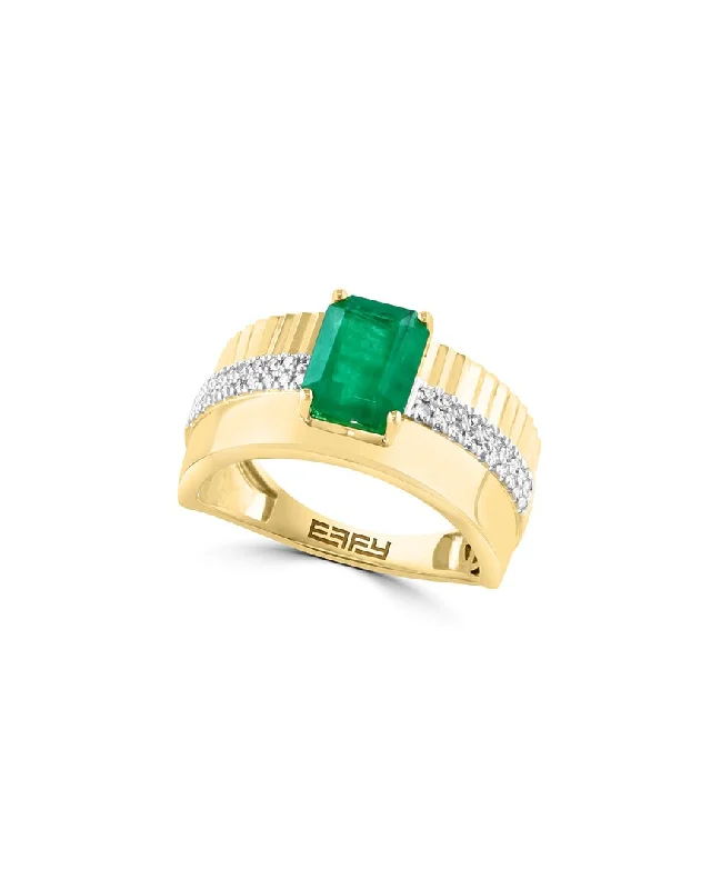 women halo diamond engagement rings -Effy Fine Jewelry 14K 1.58 ct. tw. Diamond & Emerald Ring