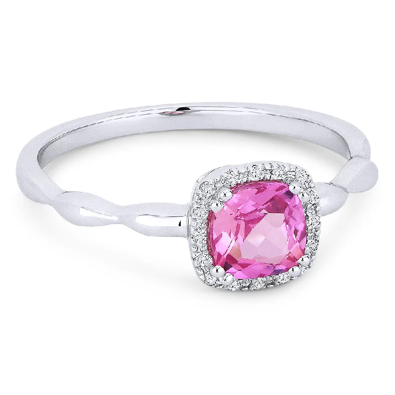 women simple engagement rings -14K White Gold,created Pink Sapphire Ring