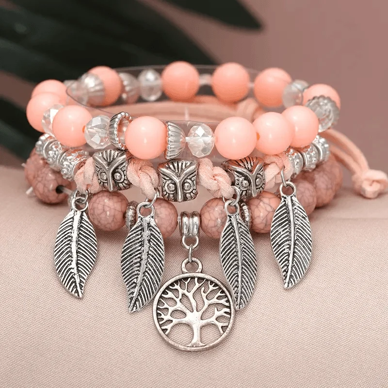 women gemstone bangles -Leaf Pendent Stack Bracelet