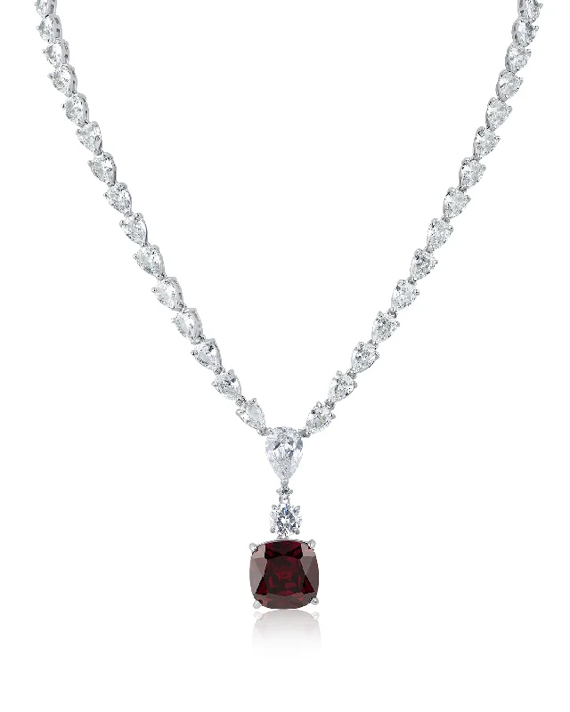 women artistic necklaces -Ruby Cushion Drop Necklace