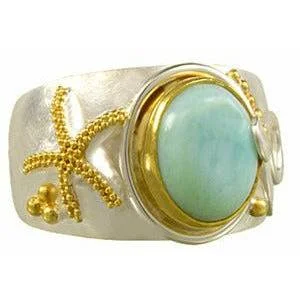 women thick band rings -Michou Poseiden's Treasures  Larimar Starfish Ring