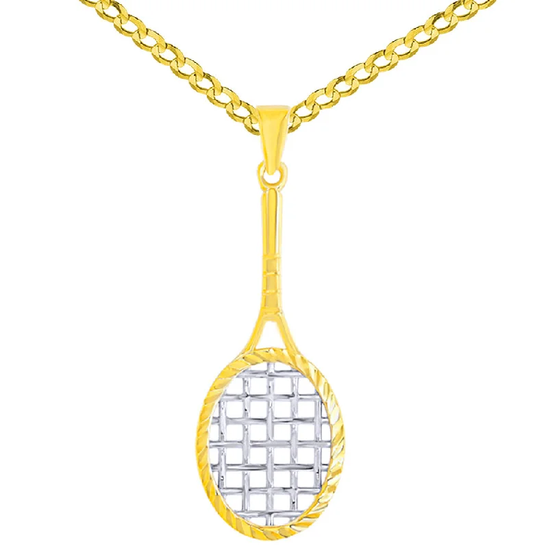 women designer necklaces -14K Yellow Gold Tennis Racquet with Texture Sports Pendant Necklace