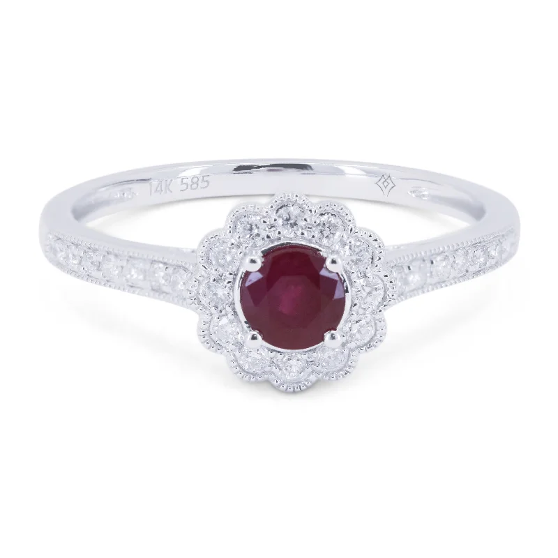 women one-of-a-kind engagement rings -14K White Gold,ruby Ring