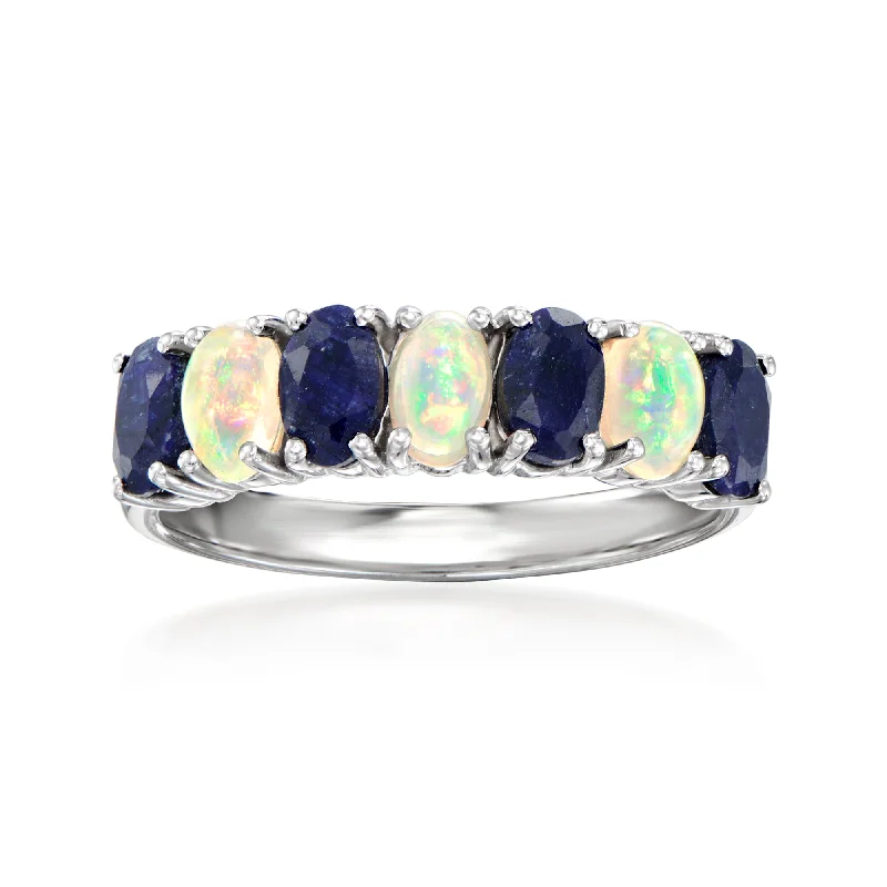 women luxury engagement rings -Ross-Simons Opal and Sapphire Ring in Sterling Silver