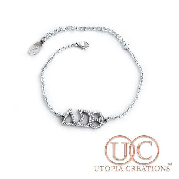 women silver cuff bracelets -ΔΣΘ Bracelet with Rhinestones (Stainless Steel)