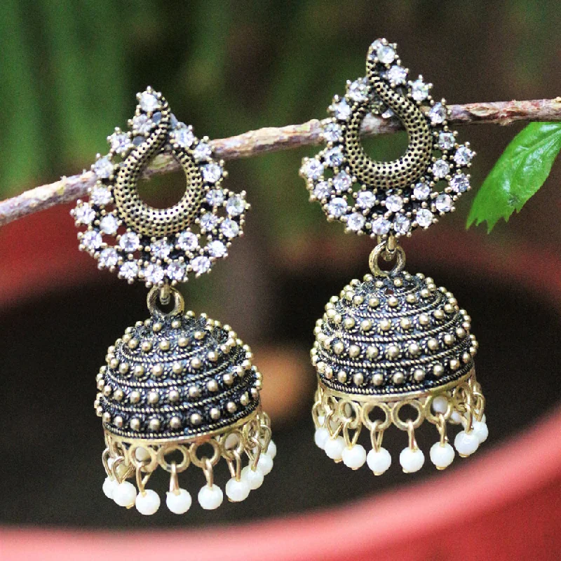 women hoop dangle earrings -H K Fashion  Oxidised Gold Plated  Austrian Stone Jhumki Earrings