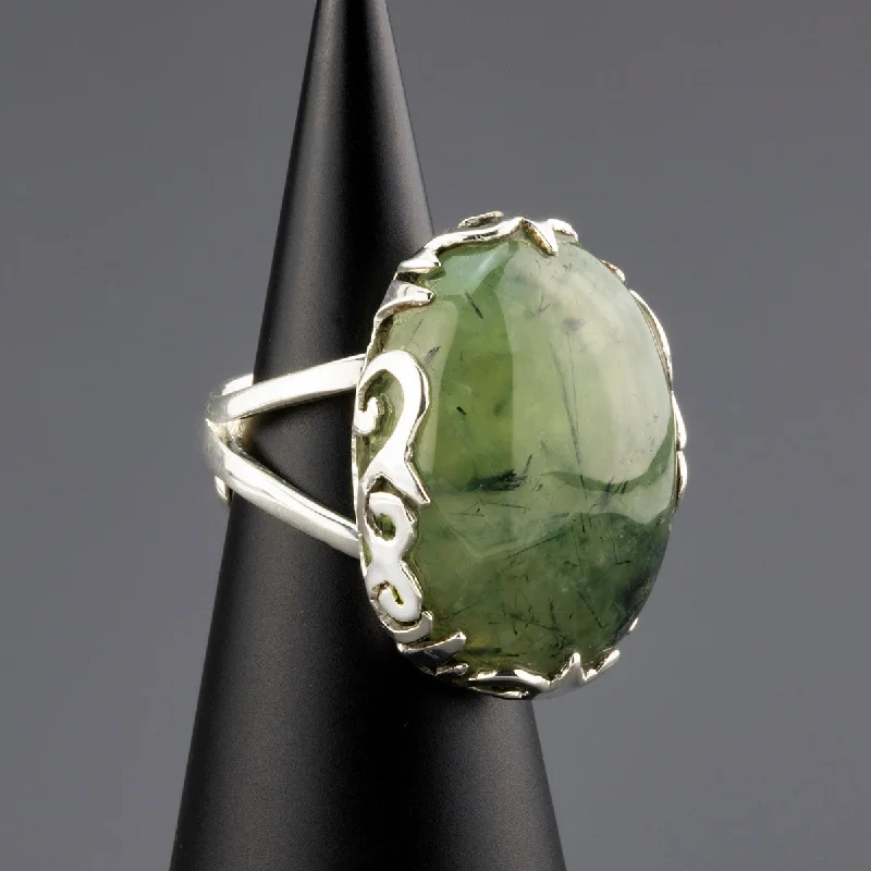 women vintage-style rings -Chunky Silver and Prehnite Stone Ring