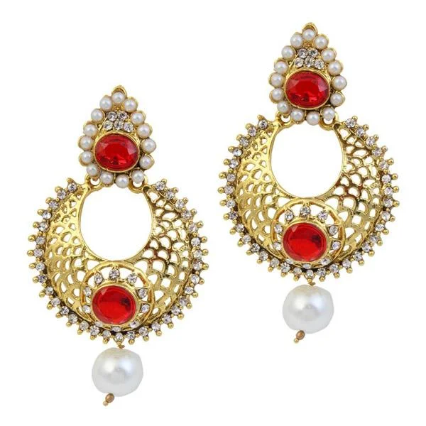 women gold earrings -Kriaa Austrian Stone Pearl Drop Gold Plated Chandbali Earrings