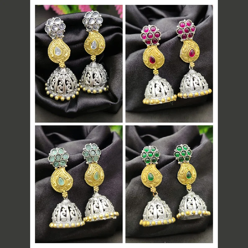 women modern earrings -Fancyla 2 Tone Plated Pota Stone Jhumki Earrings