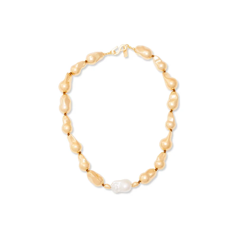 women unique necklaces -Gold & Baroque Pearl Necklace