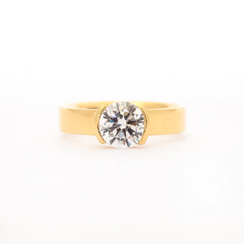 women chic rings -Temple Half-Bezel Solitaire