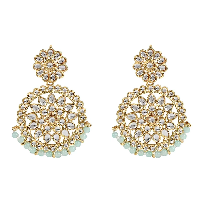 women minimalist earrings -Etnico 18K Gold Plated Chandbali Earrings Glided With Kundans For Women/Girls (E2462Min)