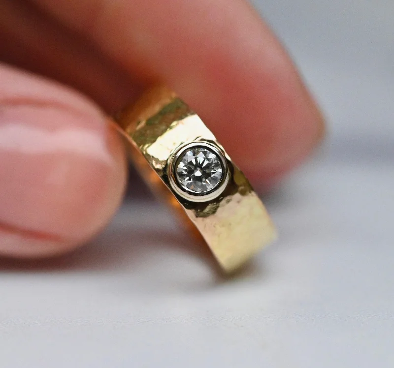 women sterling silver engagement rings -Planished 14k Gold Cigar Band Ring Setting - Made To Order