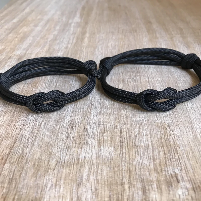 women handmade bracelets -Siesta Key Set, Couples Knot Bracelets, Nylon Cord Bracelets, His and hers, Waterproof, Black Matching Bracelets, Set of 2 NC001447