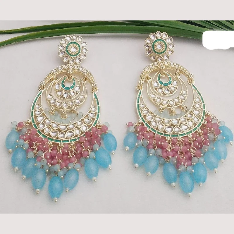 women custom earrings -JCM Gold Plated Kundan And Pearl Dangler Earrings