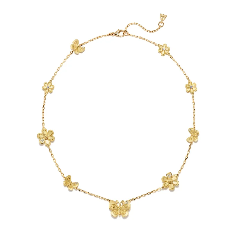 women gemstone pendant necklaces -18K Golden Flower Butterfly Necklace