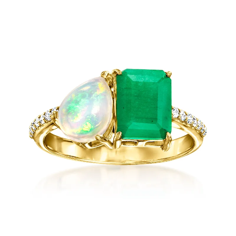 women vintage engagement rings -Ross-Simons Opal and Emerald Toi Et Moi Ring With . White Topaz in 18kt Gold Over Sterling