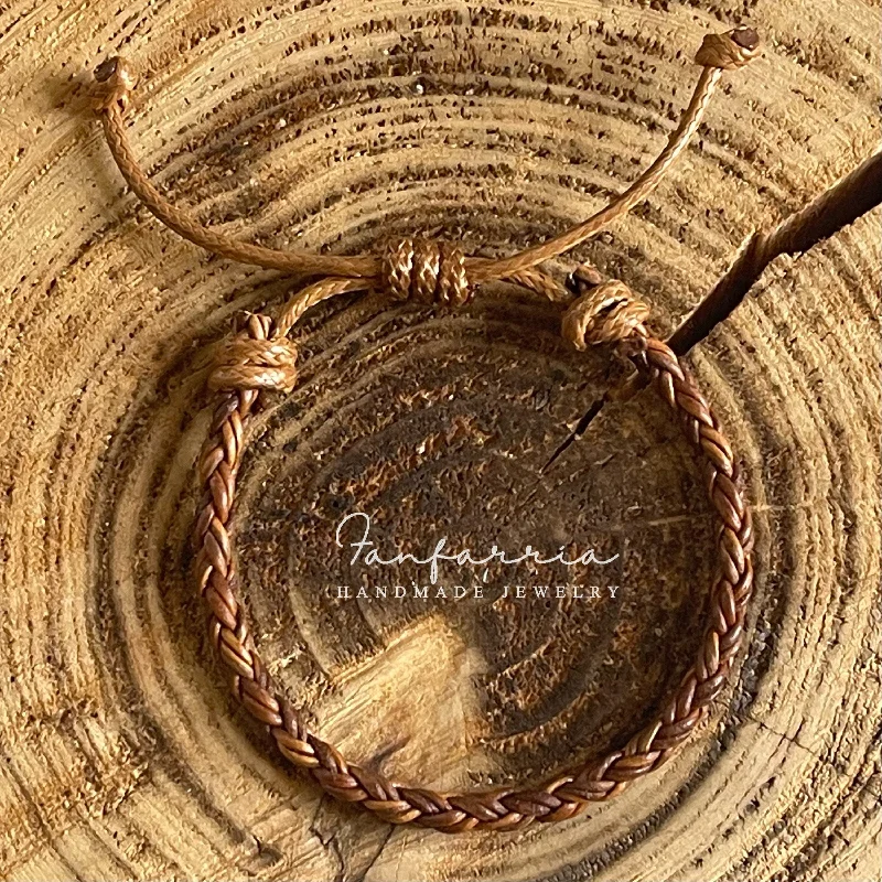 women birthstone bangles -Key West Light Brown Braided Leather Bracelet Unisex