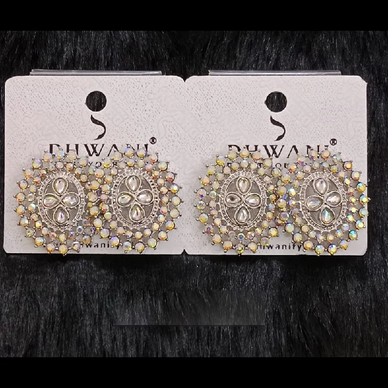 women ear cuff earrings -Dhwani Silver Plated Kundan And Austrian Stone Studs Earrings