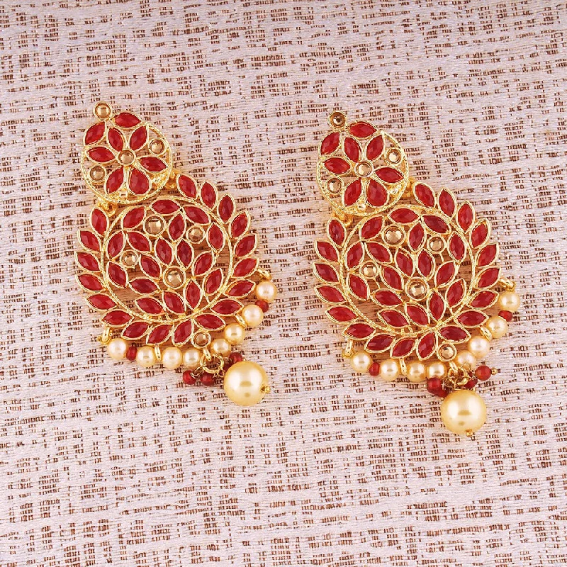 women colorful earrings -Etnico Traditional Gold Plated Chandbali Earrings Encased With Faux Kundans For Women/Girls (E2460R)