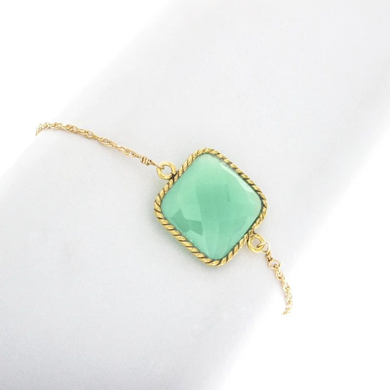 women engraved cuff bracelets -Large Square Rope Chrysoprase Bezel Bracelet BR224