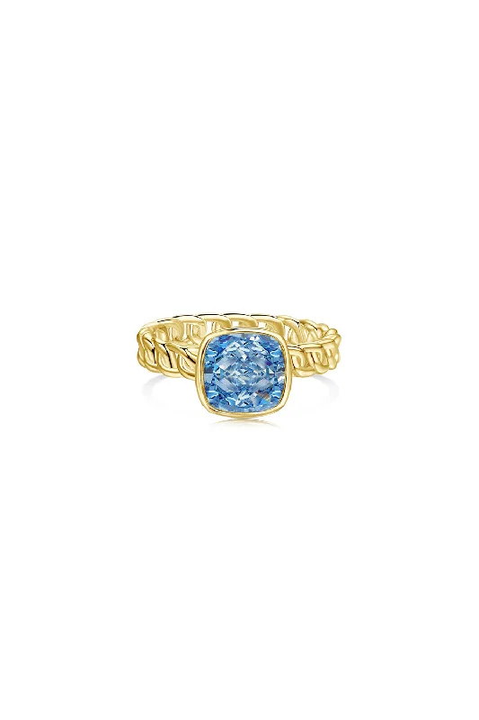 women double band rings -18K Gold Plated Fat Square Bright Zircon Ring