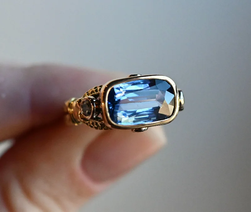 women gemstone eternity rings -18k Gold Ceylon Sapphire & Diamond Harpy Ring - Ready to Ship