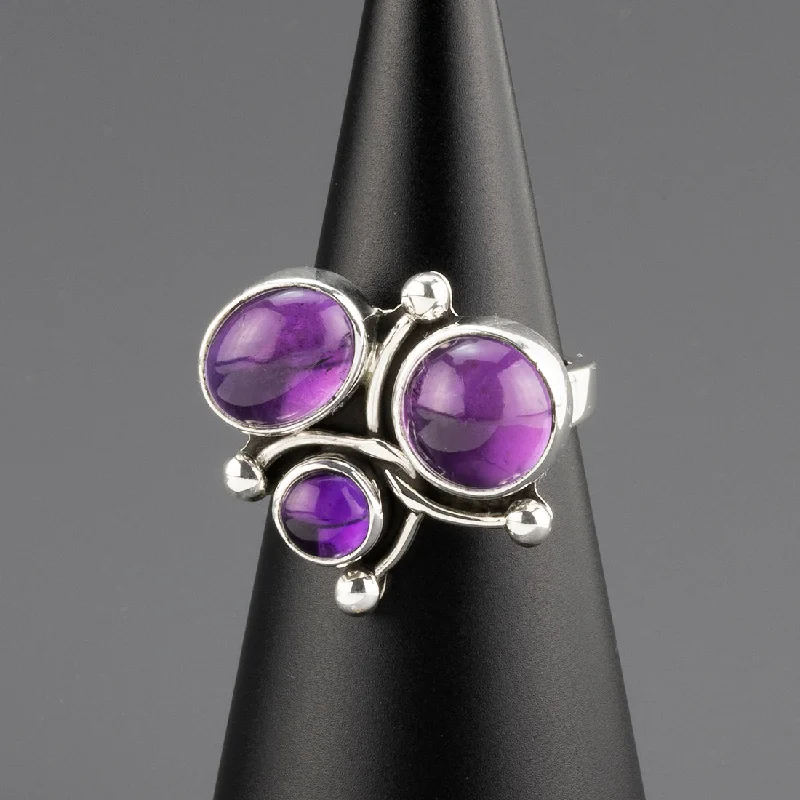 women wedding rings -Silver and Amethyst Triple Stone Ring