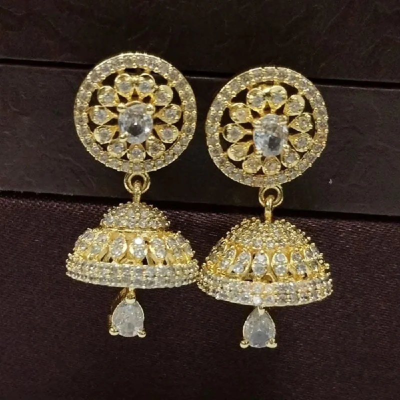 women trendy earrings -Aamrapali Gold Plated American Diamond Jhumki Earrings