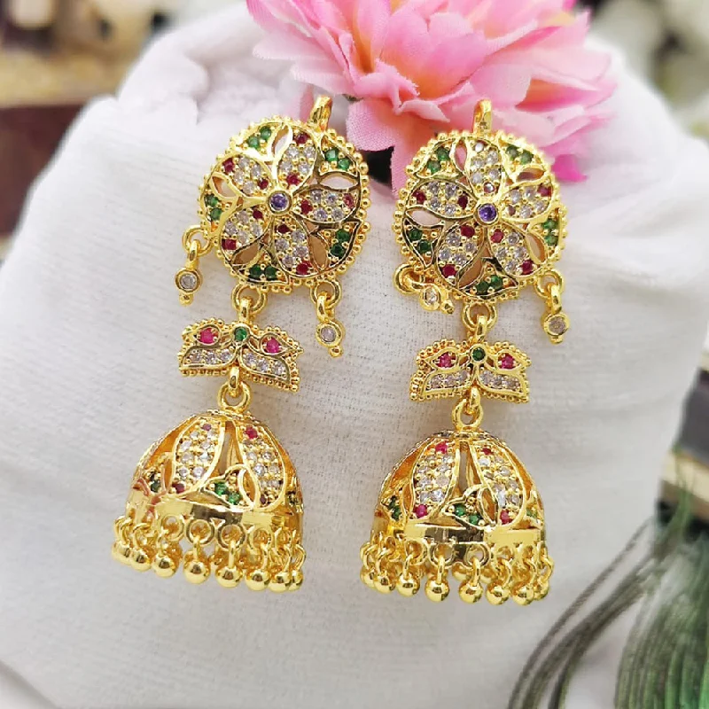 women geometric dangle earrings -Fancyla Gold Plated Austrian Stone Jhumki Earrings