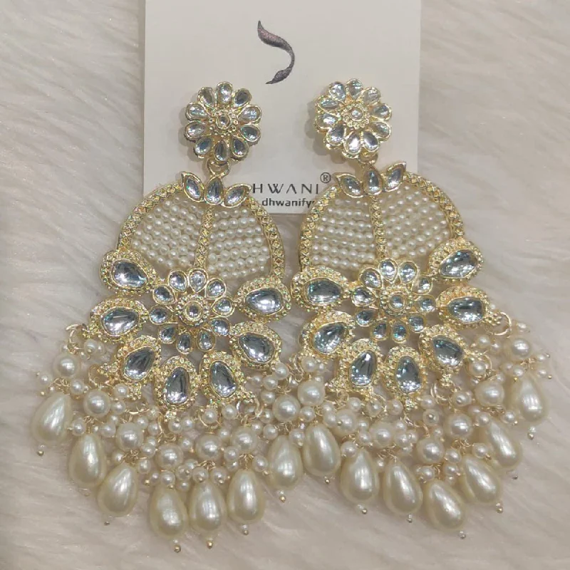 women hoop dangle earrings -Dhwani Gold Plated Kundan Stone And Pearl Dangler Earrings