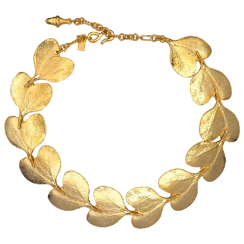 women gemstone necklaces -Satin Gold Leaves Necklace