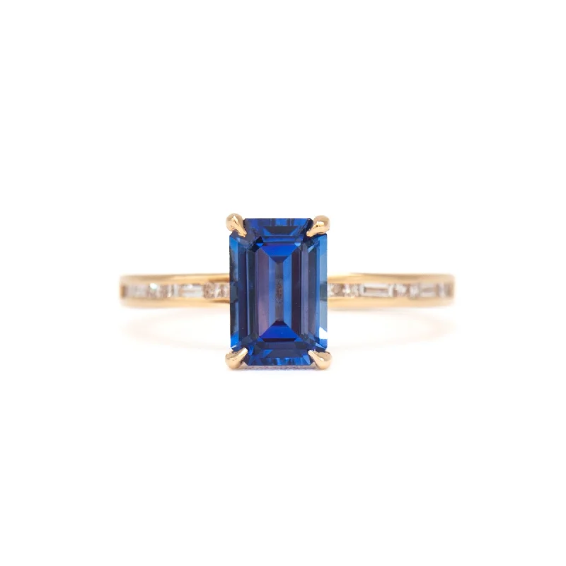 women wide band rings -1.65 ct Emerald-cut Blue Sapphire Portico Ring