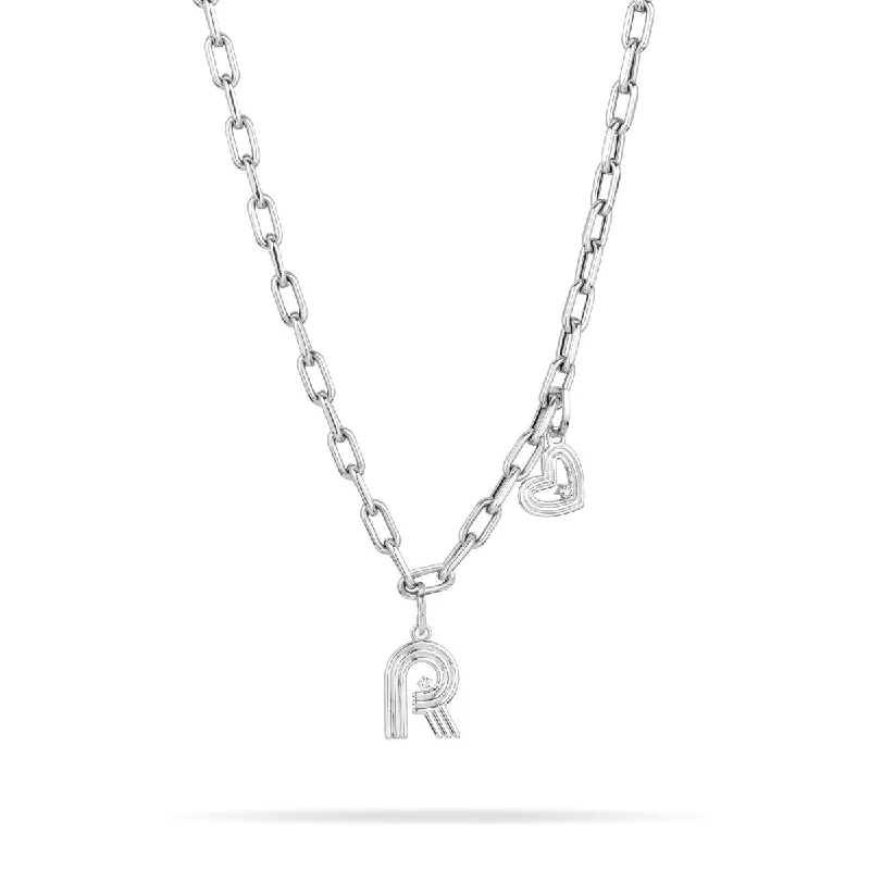 women vintage charm necklaces -5.3mm Groovy Italian Chain Initial Heart Necklace in Sterling Silver