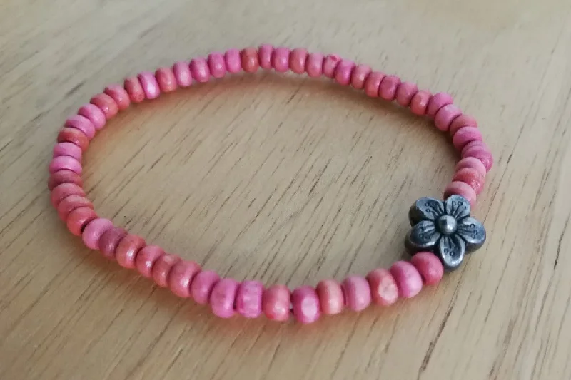 women thin bracelets -Wooden Beaded Bracelet  (Soft Pink)