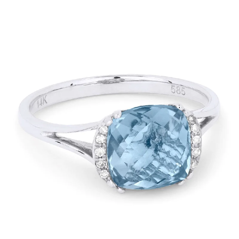 women halo engagement ring sets -14K White Gold,blue Topaz Ring