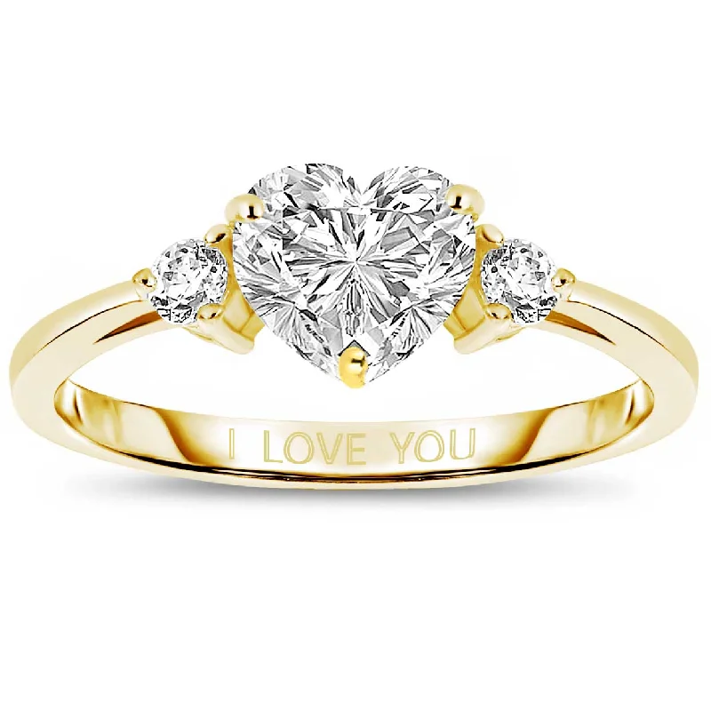 women stackable engagement rings -Sterling Silver 14k Yellow Gold Plated with 1.25ctw Lab Created Moissanite Heart Ring