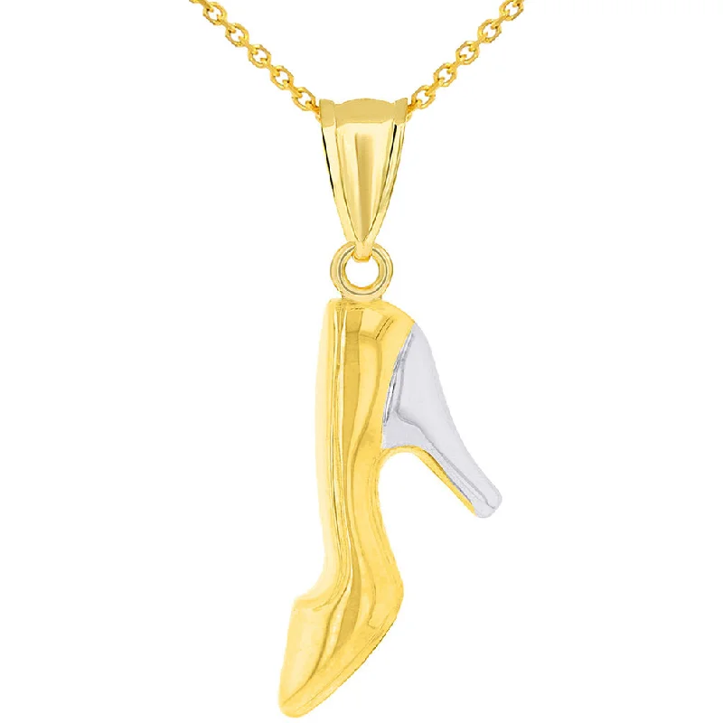 women crystal necklaces -14k Yellow Gold Two Tone Pointed Toe High Heel Shoe Pendant Necklace