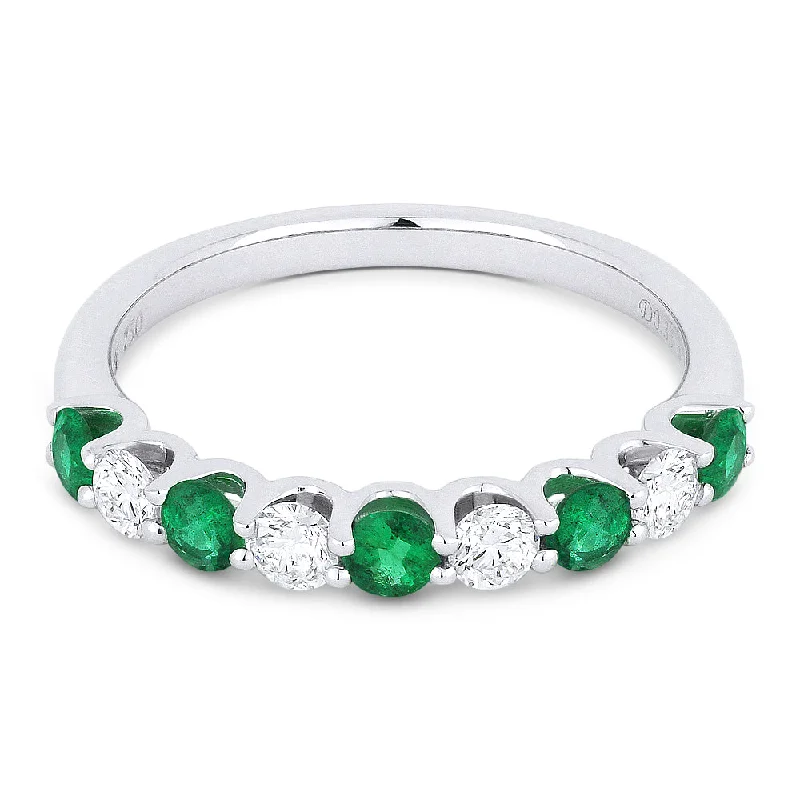 women engagement rings with matching bands -14K White Gold,emerald Ring