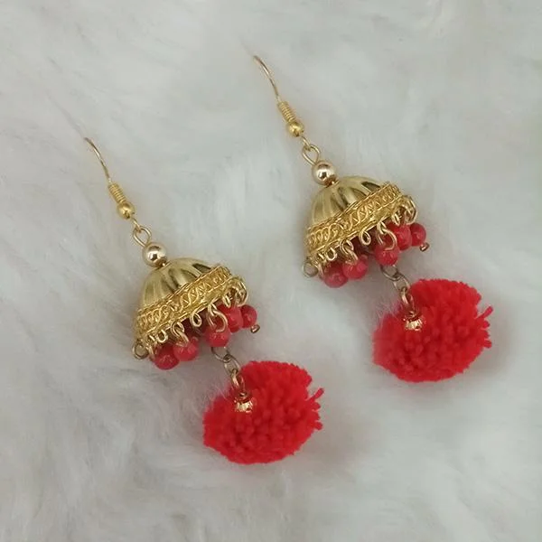 women silver earrings -Tip Top Fashions Gold Plated Jhumki Pompom Earrings - 1308380B