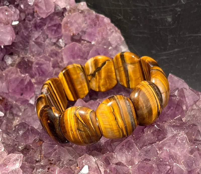 women statement bangles -Tigers Eye Double Strand Stretchy Bracelet