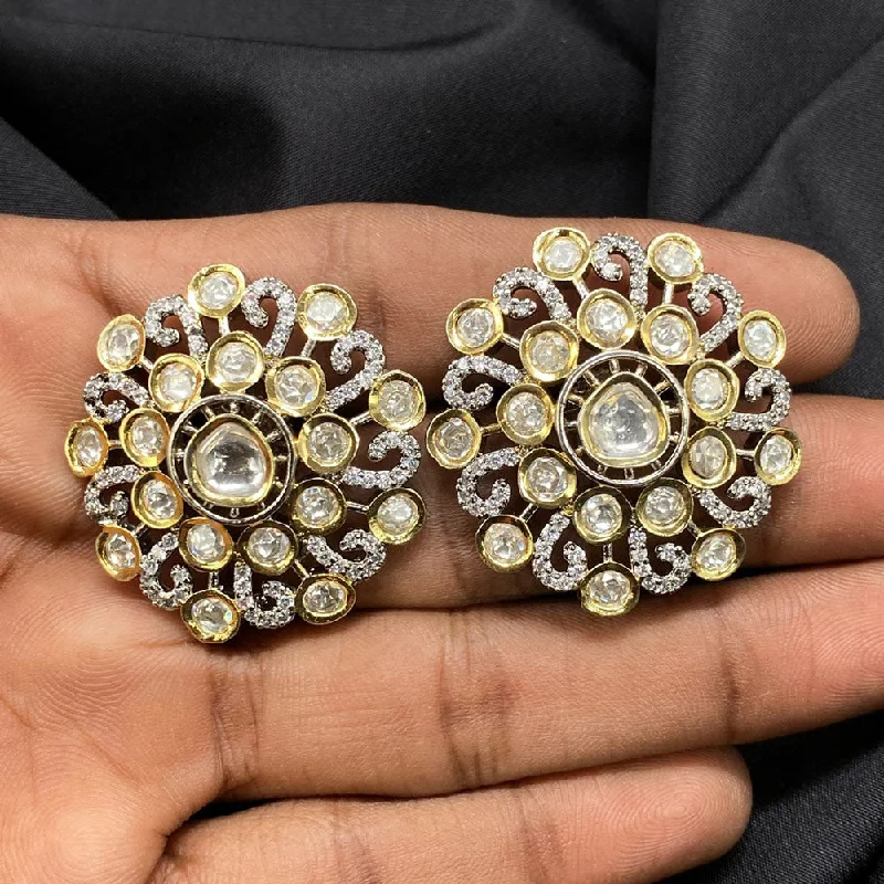 women sterling silver earrings -Amoliya Jewels Brass Polki Kundan Stud Earrings