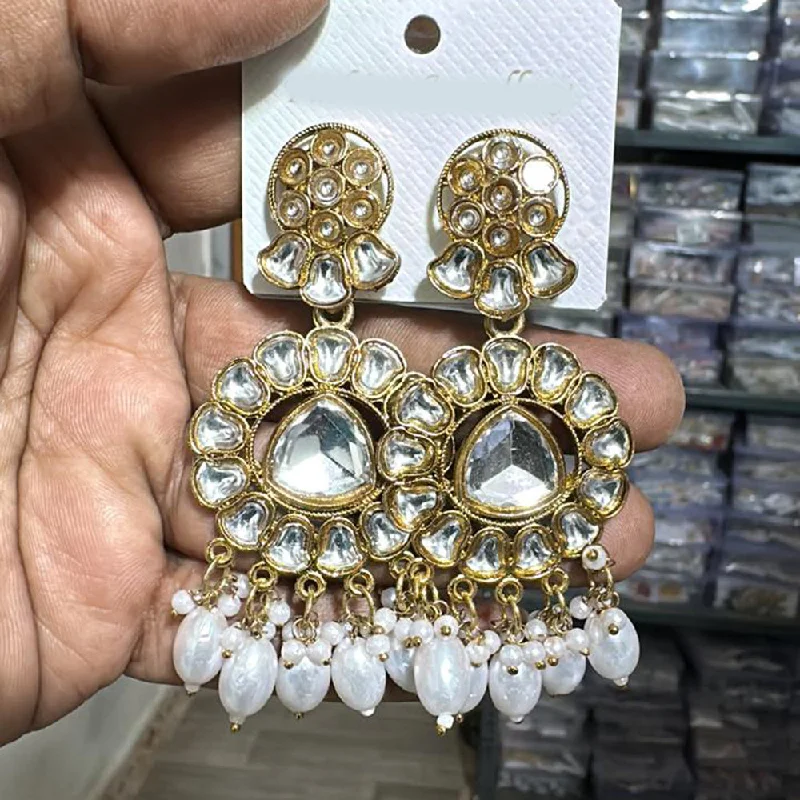 women teardrop earrings -Trilok Jewel Gold Plated Pearl And Kundan Stone Dangler Earrings