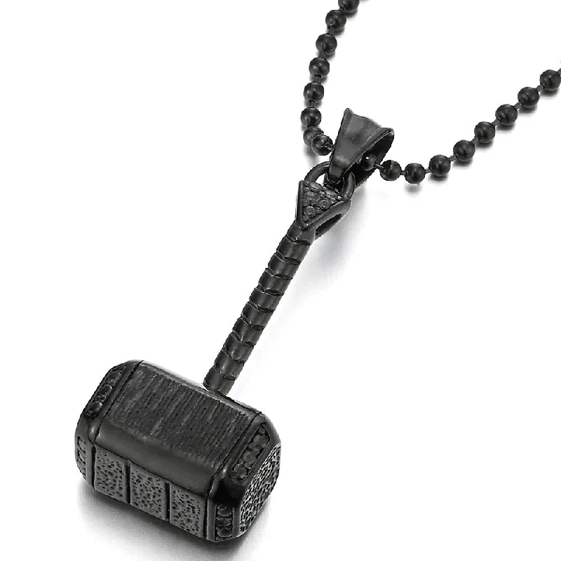 women gemstone pendant necklaces -Thor's Hammer Necklace With Steel Ball Chain In Silver, Black, Or Gold