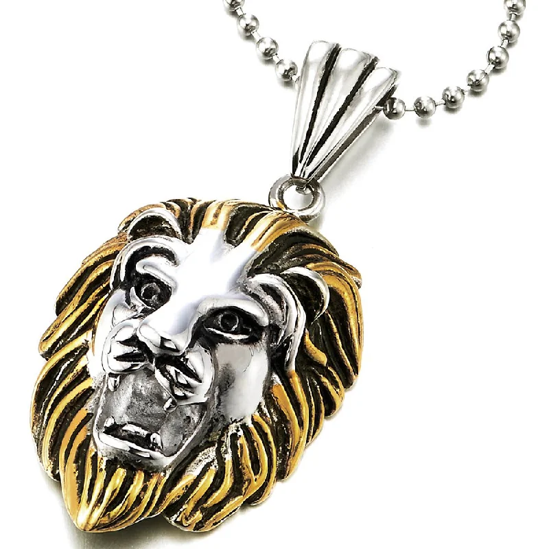 women stylish necklaces -Exclusive Mens Womens Steel Colorful Lion Head Pendant Necklace with 24 inches Steel Wheat Chain