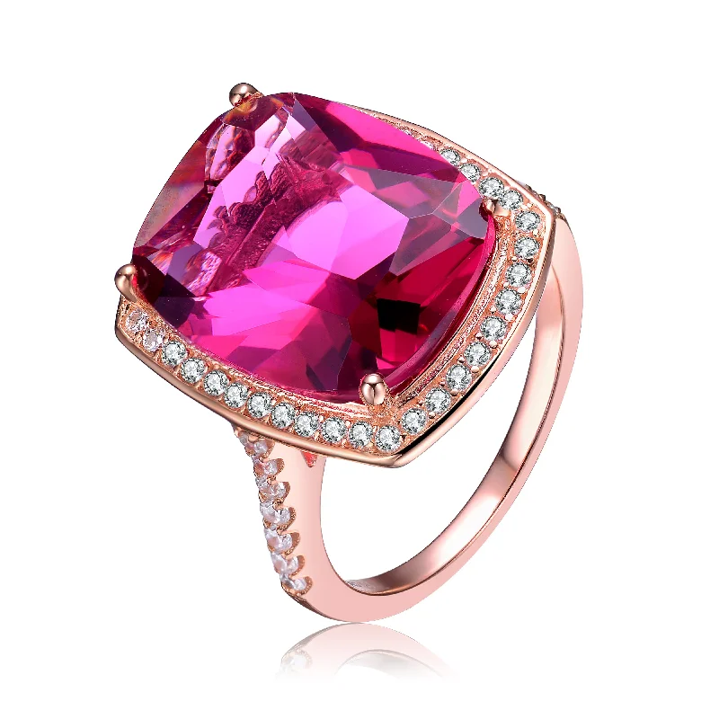 women ruby engagement rings -Ga Sterling Silver 18k Rose Plated Ruby Cubic Zirconia Ring