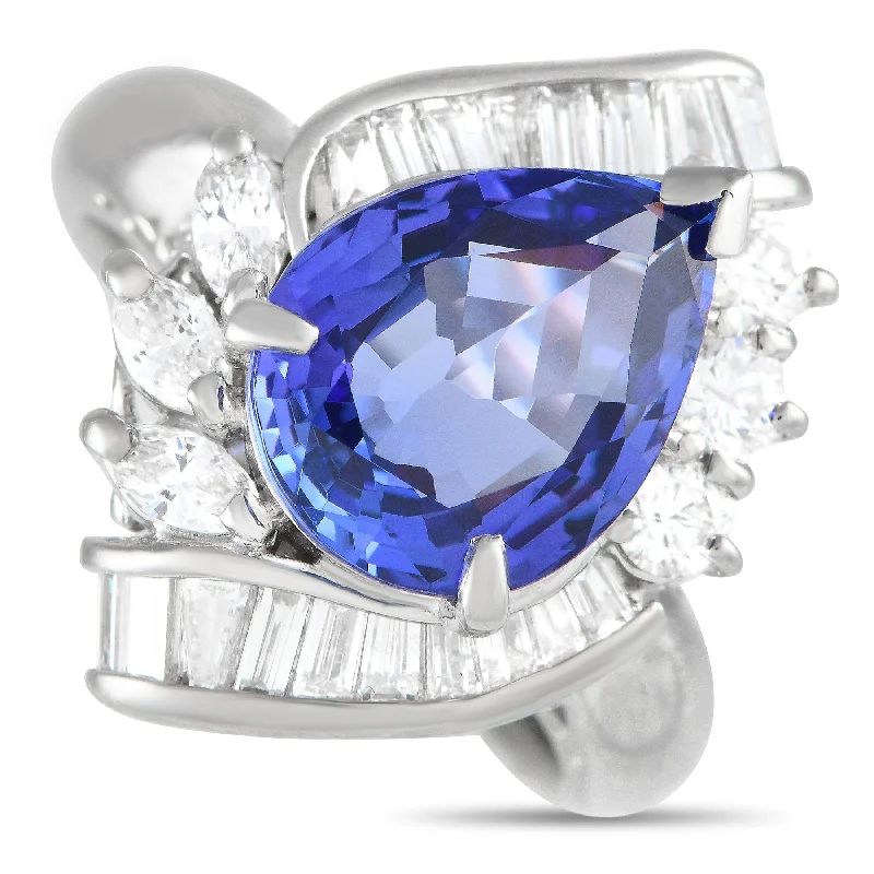 women unique wedding engagement rings -LB Exclusive Platinum 1.35ct Diamond and Tanzanite Ring MF12-112924